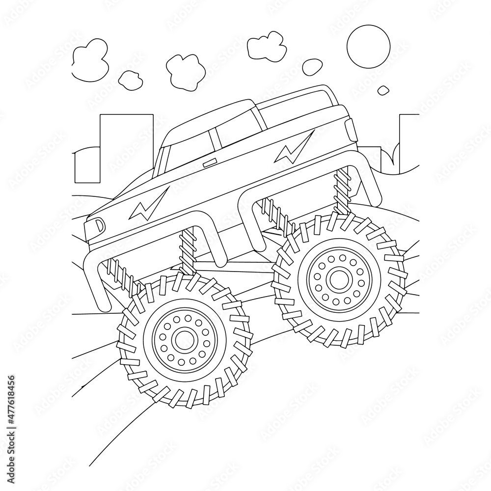 Monster truck vector illustration kids activity coloring pages