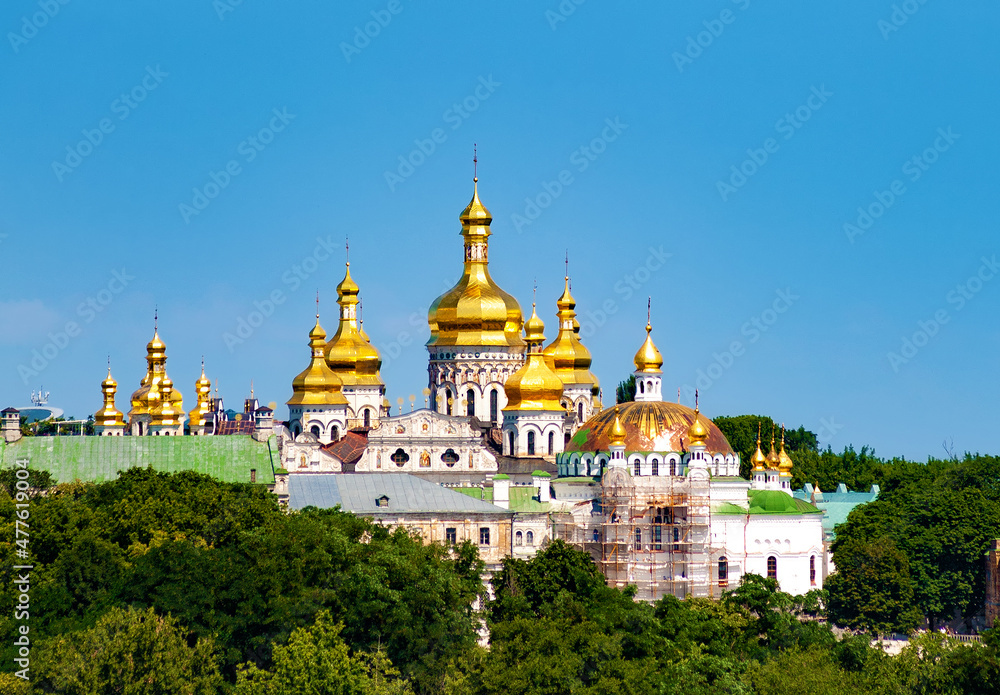 Golden domes of Dormition Cathedral, Kiev Pechersk Lavra, Kiev, Ukraine.