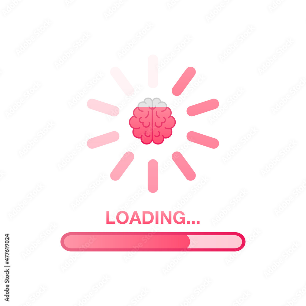 Brain, think loading concept with idea processed on a lightbulb bar. Vector stock illustration. Brain, think loading concept with idea processed on a lightbulb bar. Vector stock illustration.