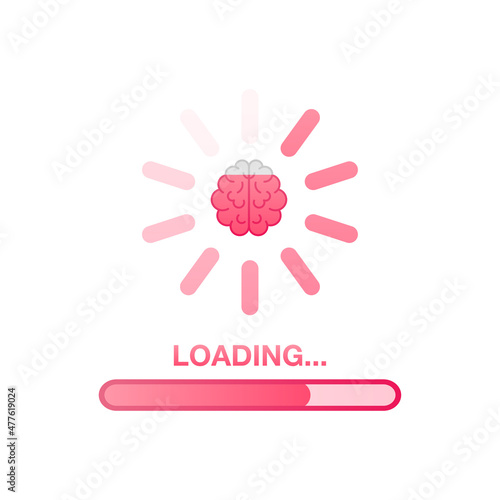 Brain, think loading concept with idea processed on a lightbulb bar. Vector stock illustration.
