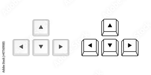 Arrows computer keyboard buttons. Desktop interface. Web icon. Gaming and cybersport. Vector stock illustration.