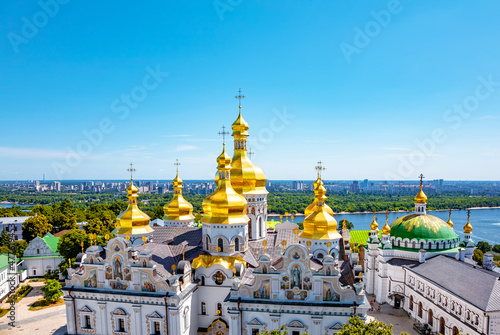 Golden domes of Dormition Cathedral, Kiev Pechersk Lavra, Kiev, Ukraine.