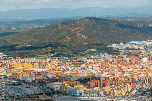 The town and harbour of Gibraltar viewed from up the Rock