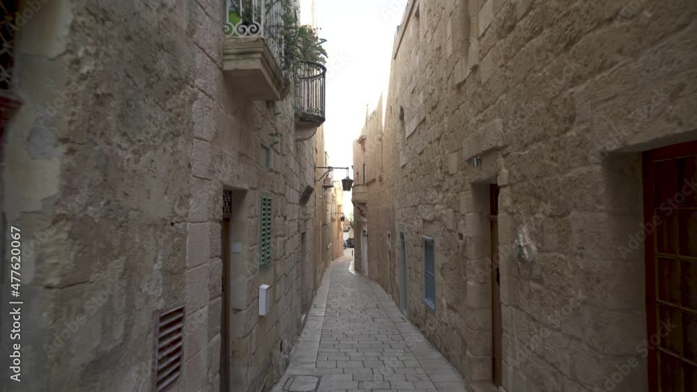 Very Narrow Ancient Old Stone Path Leading into City of Mdina Very Narrow Ancient Old Stone Path Leading into City of Mdina