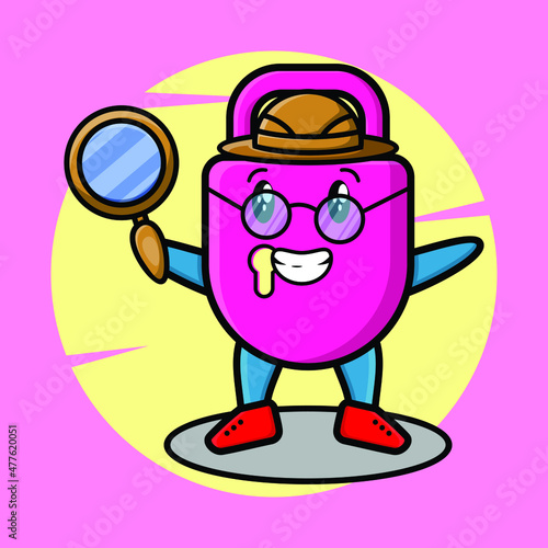 Cute cartoon character Lock detective is searching with magnifying glass and cute style design for t-shirt, sticker, logo element