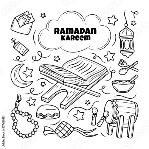 Ramadan Kareem with Hand drawn doodle style