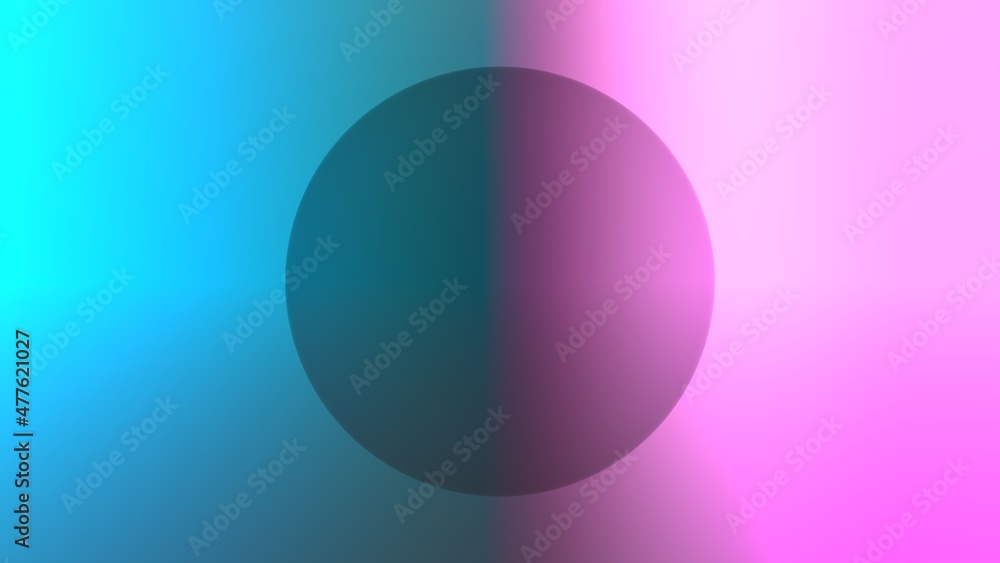 Abstract blue-pink background. Eclipse digital design. Bright background and balloon concept. Neon light 3D renderer.Central core.