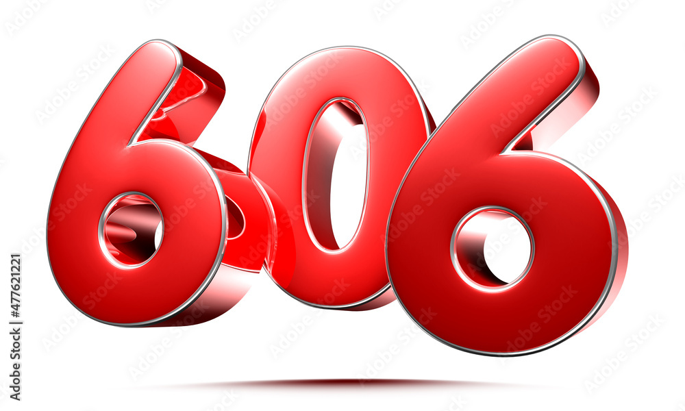 Rounded red numbers 606 on white background 3D illustration with clipping path Rounded red numbers 606 on white background 3D illustration with clipping path