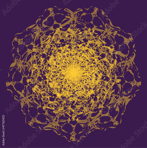 A serene gold ornament based on a flowing natural mandala concentrates on the royal purple velvet. Ability to change to any size without loss of quality.