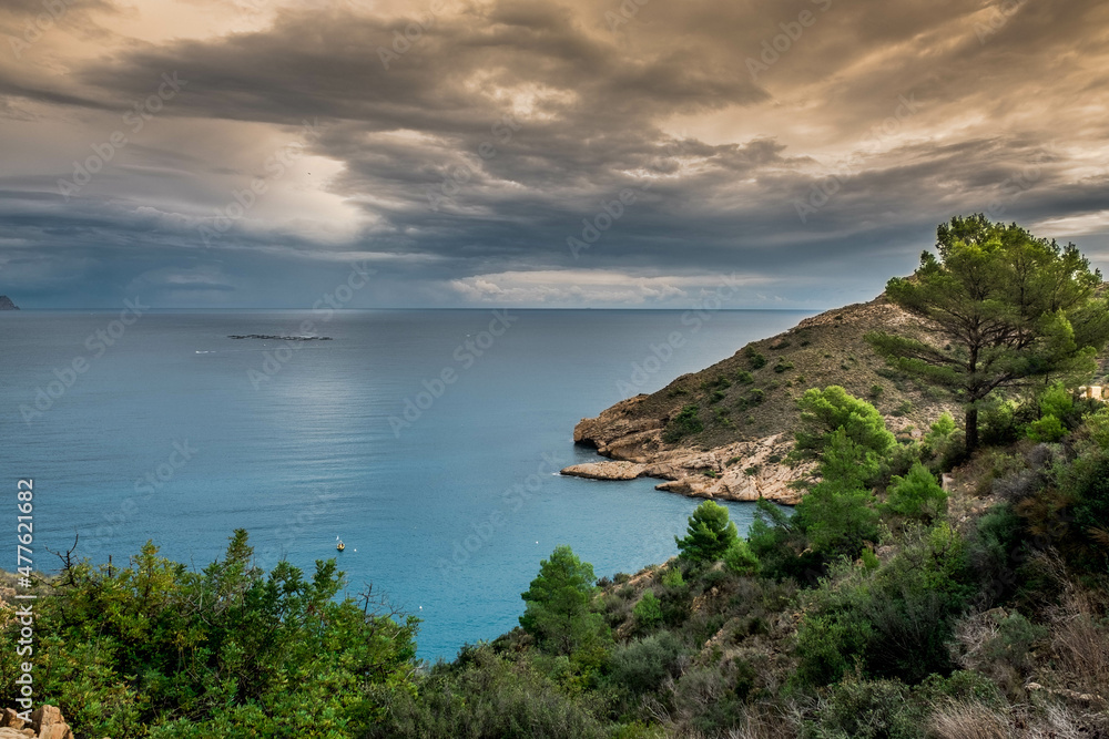Fototapeta premium Views of the Mediterranean Sea from the Sierra Helada near El Albir in Alicante, Spain