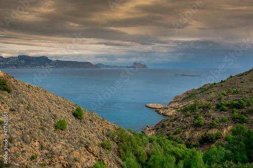 Views of the Mediterranean Sea from the Sierra Helada near El Albir in Alicante, Spain