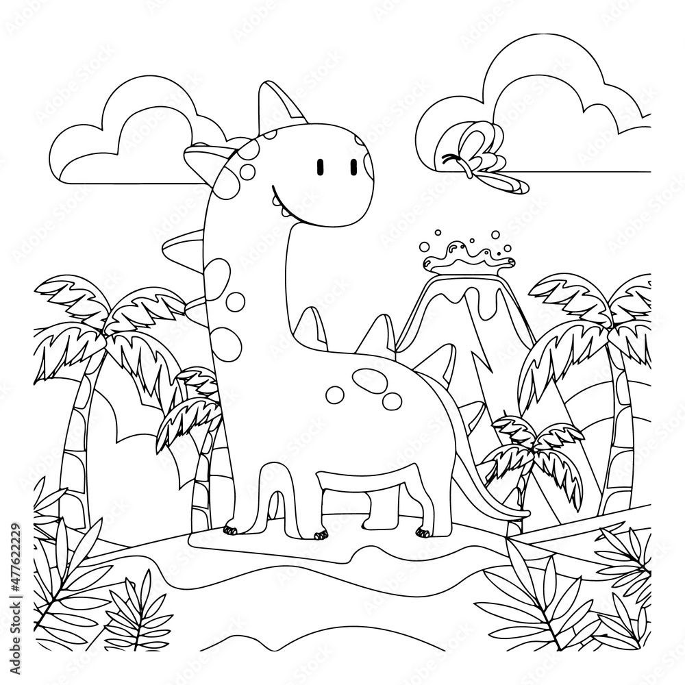 vector cute dinosaur kids activity coloring pages Stock Vector | Adobe ...