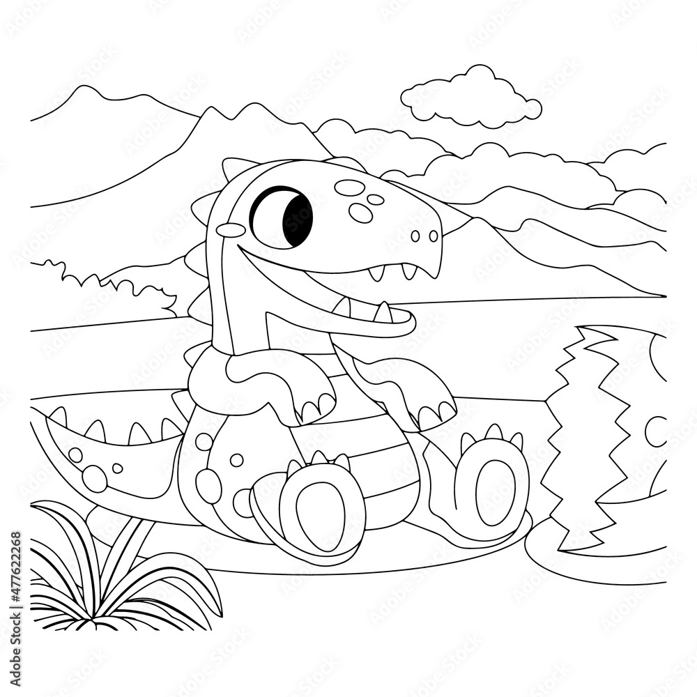 vector cute dinosaur kids activity coloring pages Stock Vector | Adobe