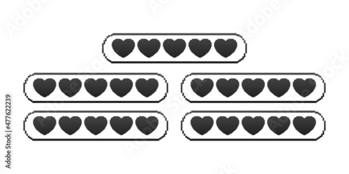 Pixel game life bar. Vintage vector set. Vector background. Heart icon set. Digital background.