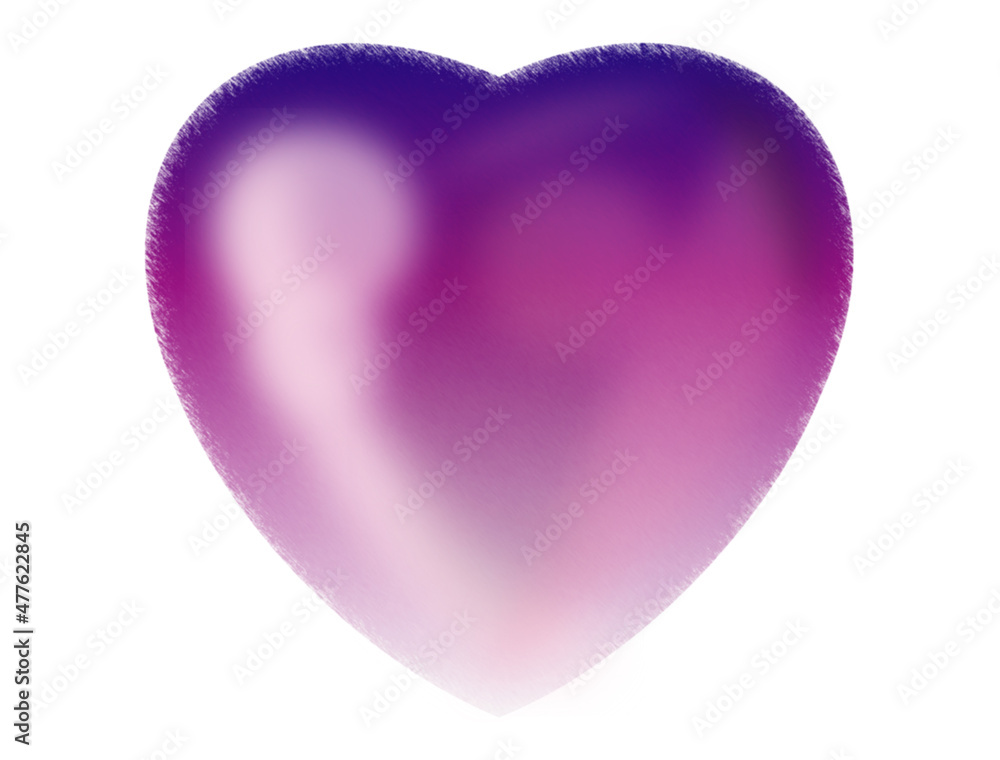 Hand drawn heart with reflections. Purple heart. Heart simple drawing. Valentine's day. February. Heart isolated on a white background. Vector hand drawn symbol for love