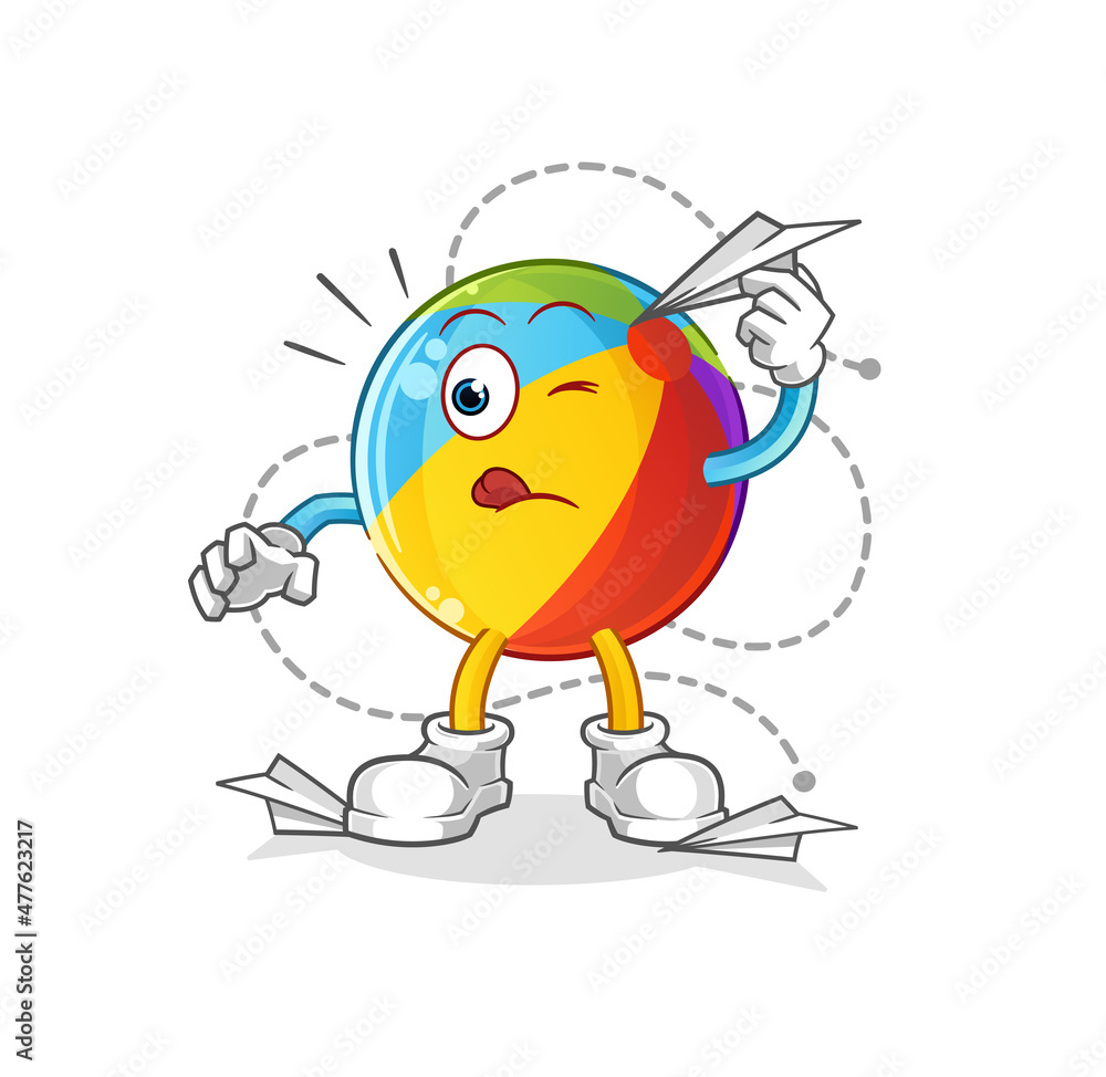 Fototapeta premium beach ball with paper plane character. cartoon mascot vector