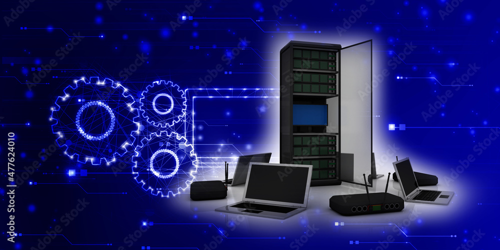 3d illustration Data center server connected computer network
3d illustration Data center server connected computer network