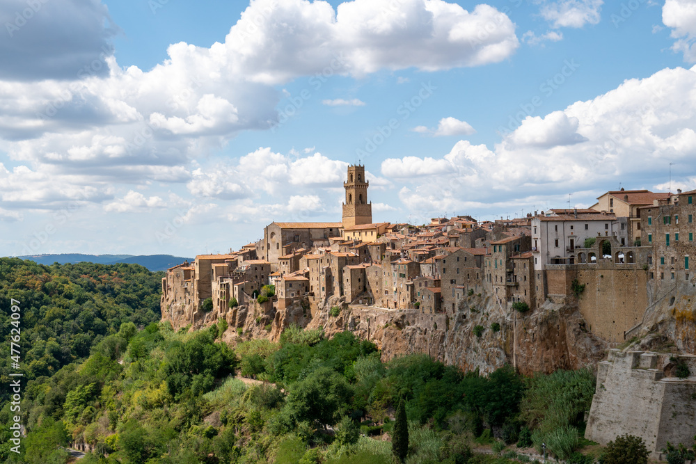 beautiful view of the town pitigliano, italy