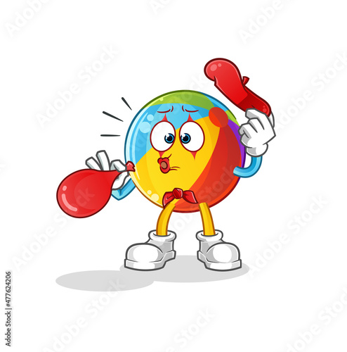 beach ball pantomime blowing balloon. cartoon mascot vector