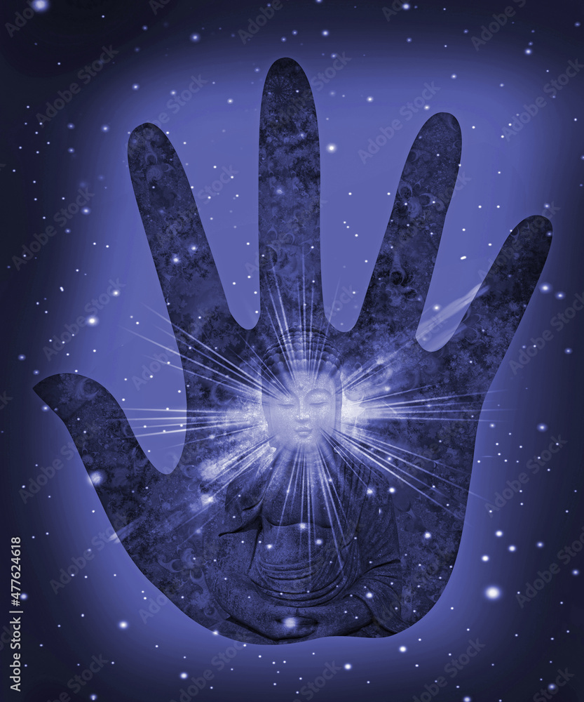 Abstract illustration of the Buddha and the Cosmos Abstract illustration of the Buddha and the Cosmos