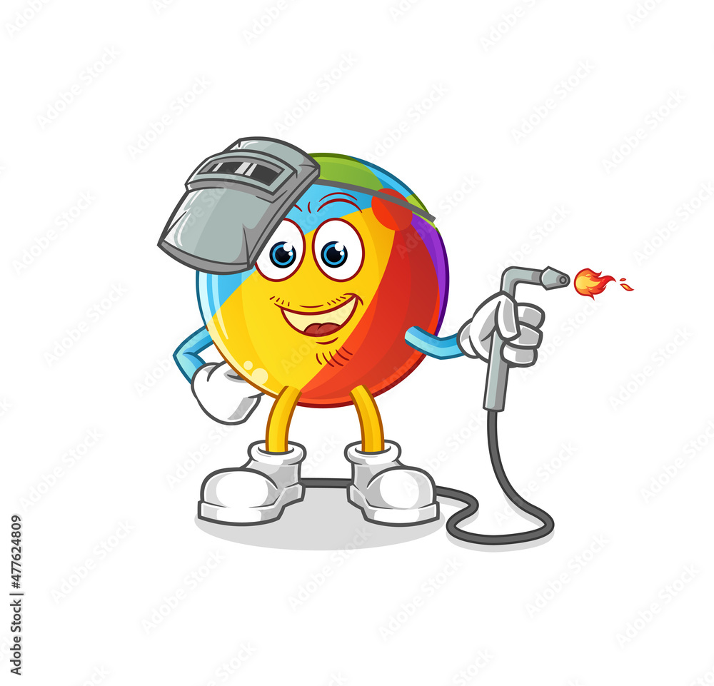 beach ball welder mascot. cartoon vector beach ball welder mascot. cartoon vector