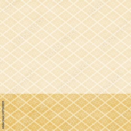 花菱のかわいい和柄背景テンプレート・黄色 春 正方形 和紙風テクスチャ 伝統的な柄 レトロ