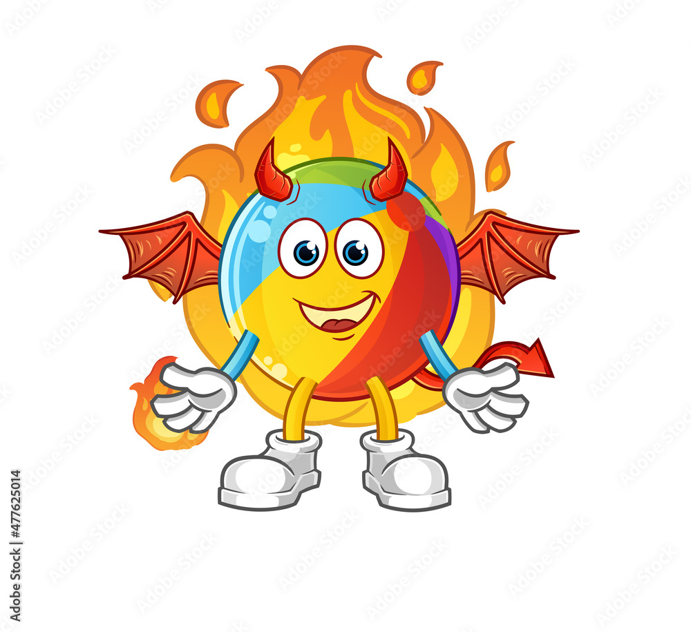 Fototapeta premium beach ball demon with wings character. cartoon mascot vector
