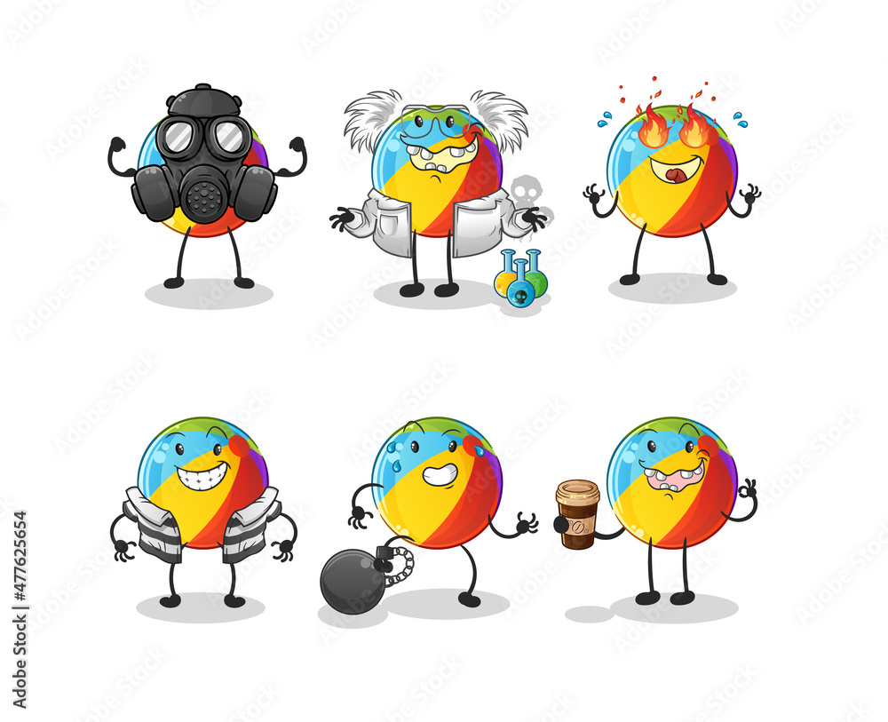 beach ball villain group character. cartoon mascot vector beach ball villain group character. cartoon mascot vector