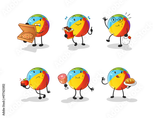 beach ball food set character. cartoon mascot vector