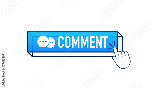 Flat blue comment button. Flat vector. Computer mouse click. Navigation pointer.