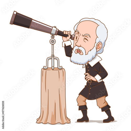 Cartoon character of Galileo the astronomer.
