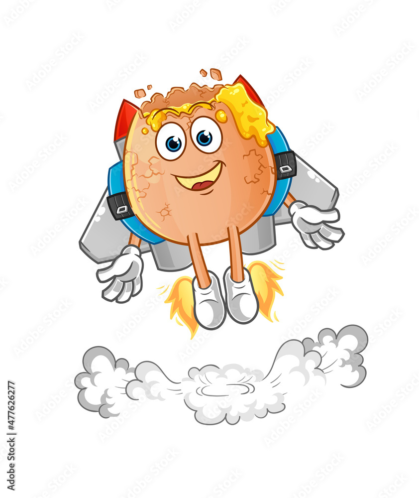 broken egg with jetpack mascot. cartoon vector