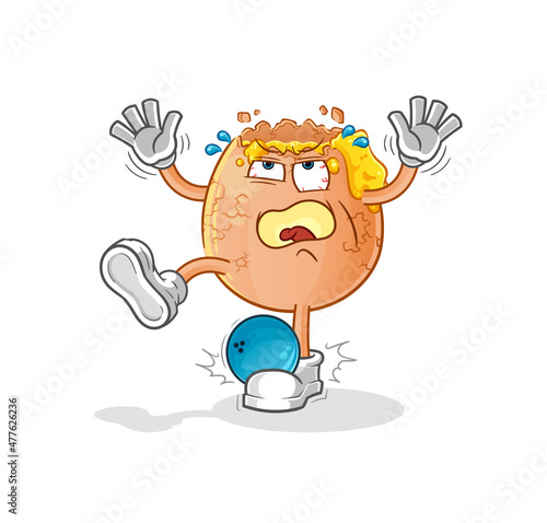 broken egg hiten by bowling cartoon. cartoon mascot vector