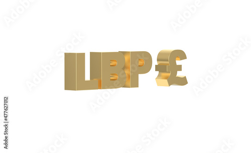 Currency symbol of Lebanon, Lebanese pound sign in Gold - 3d rendering, 3d Illustration photo