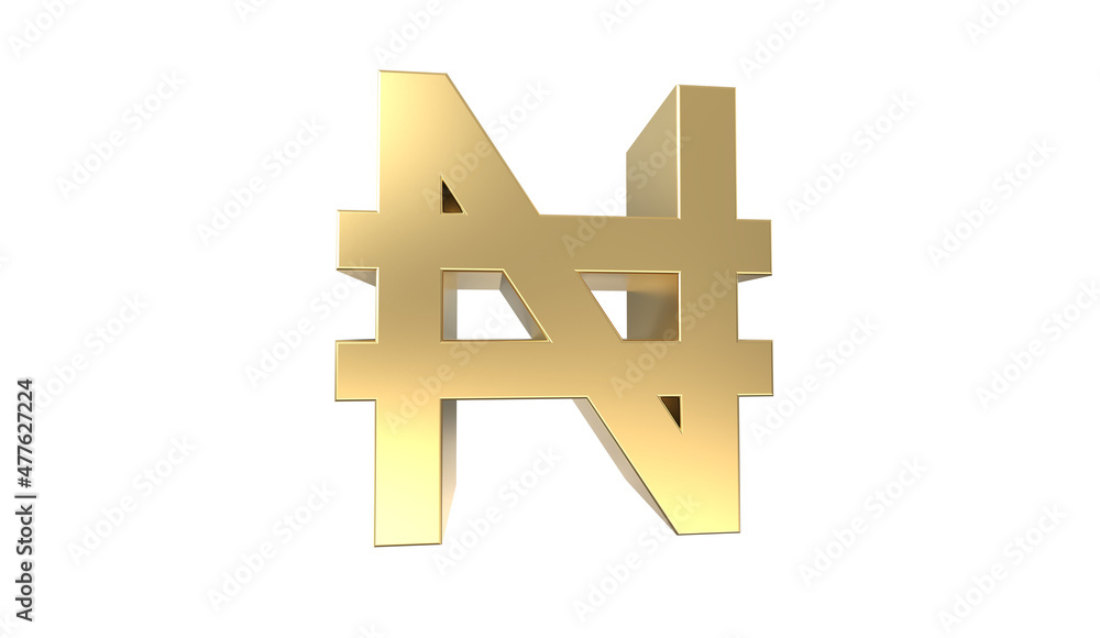 Obraz premium Currency symbol of Nigeria, Nigerian naira sign in Gold - 3d rendering, 3d Illustration