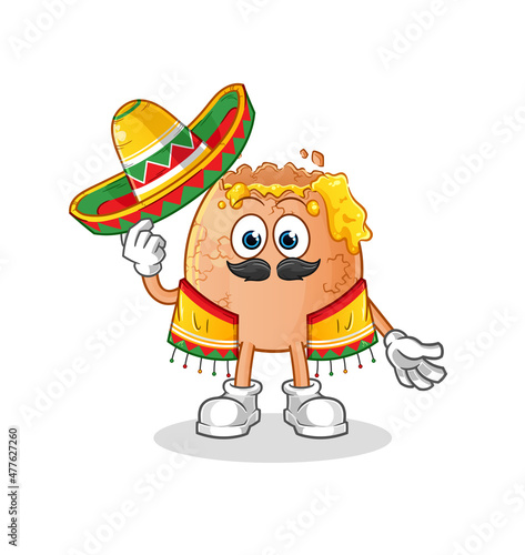 broken egg Mexican culture and flag. cartoon mascot vector