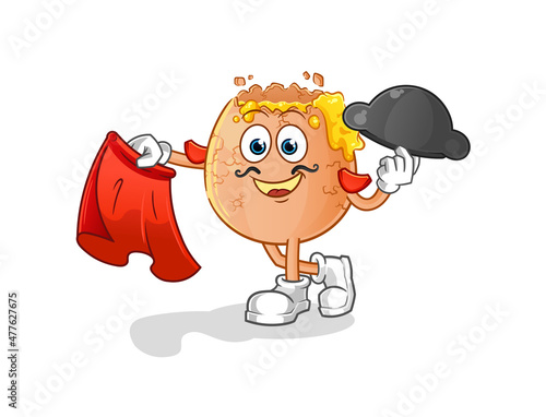broken egg matador with red cloth illustration. character vector