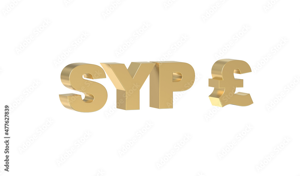 Currency symbol of Syria, Syrian lira sign in Gold - 3d rendering, 3d Illustration Currency symbol of Syria, Syrian lira sign in Gold - 3d rendering, 3d Illustration