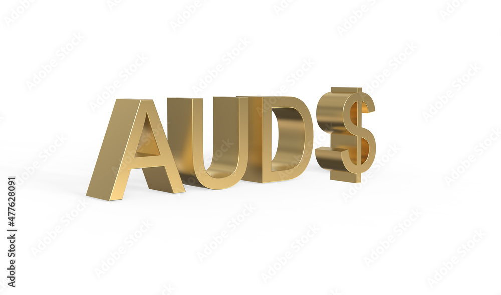 Currency symbol of Australia, Australian dollar sign in Gold - 3d rendering, 3d Illustration