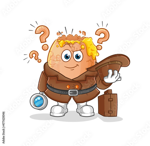 broken egg detective vector. cartoon character