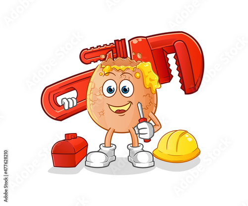 broken egg plumber cartoon. cartoon mascot vector