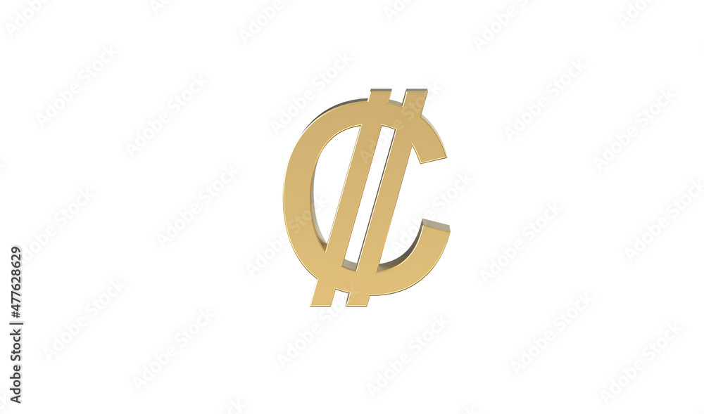 Currency symbol of Costa Rica, Costa Rican Colón sign in Gold - 3d rendering, 3d Illustration Currency symbol of Costa Rica, Costa Rican Colón sign in Gold - 3d rendering, 3d Illustration