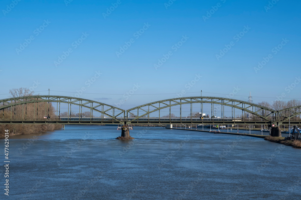 View of the railway bridge over the Main near Hochheim / Germany 