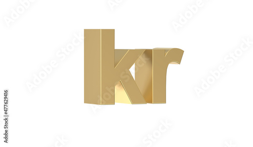 Currency symbol of Denmark, Danish krone sign in Gold - 3d rendering, 3d Illustration  photo