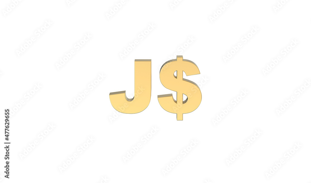 Currency symbol of Jamaica Jamaican dollar in Gold - 3d rendering, 3d Illustration 