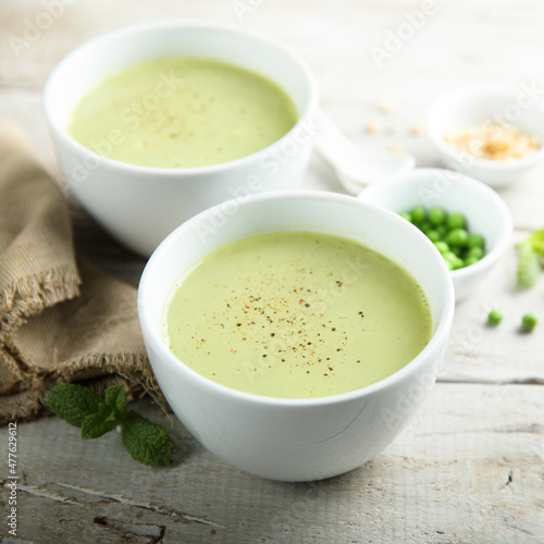 Healthy homemade green pea soup