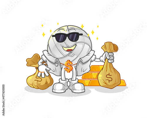 volleyball rich character. cartoon mascot vector
