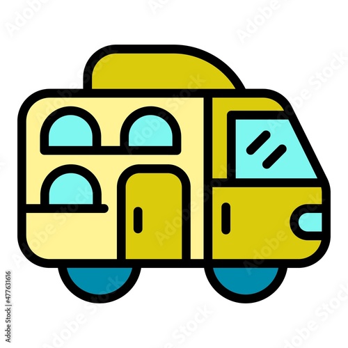 Family camp auto icon. Outline family camp auto vector icon color flat isolated