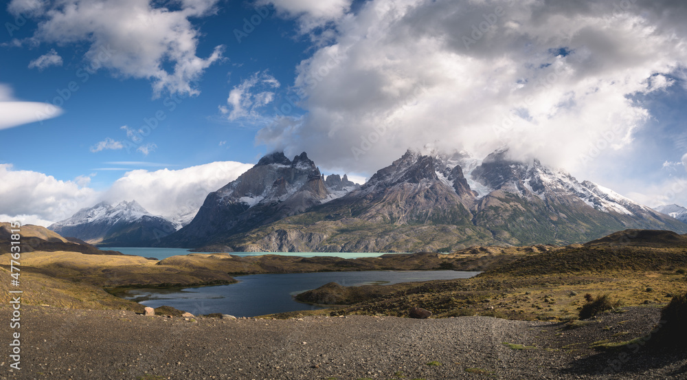 Snowy Mountain Tops of Torres Del Paine in Chile