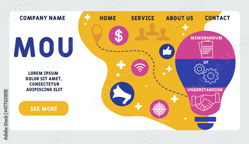 MOU - Memorandum Of Understanding acronym. business concept background. vector illustration concept with keywords and icons. lettering illustration with icons for web banner, flyer, landing page
